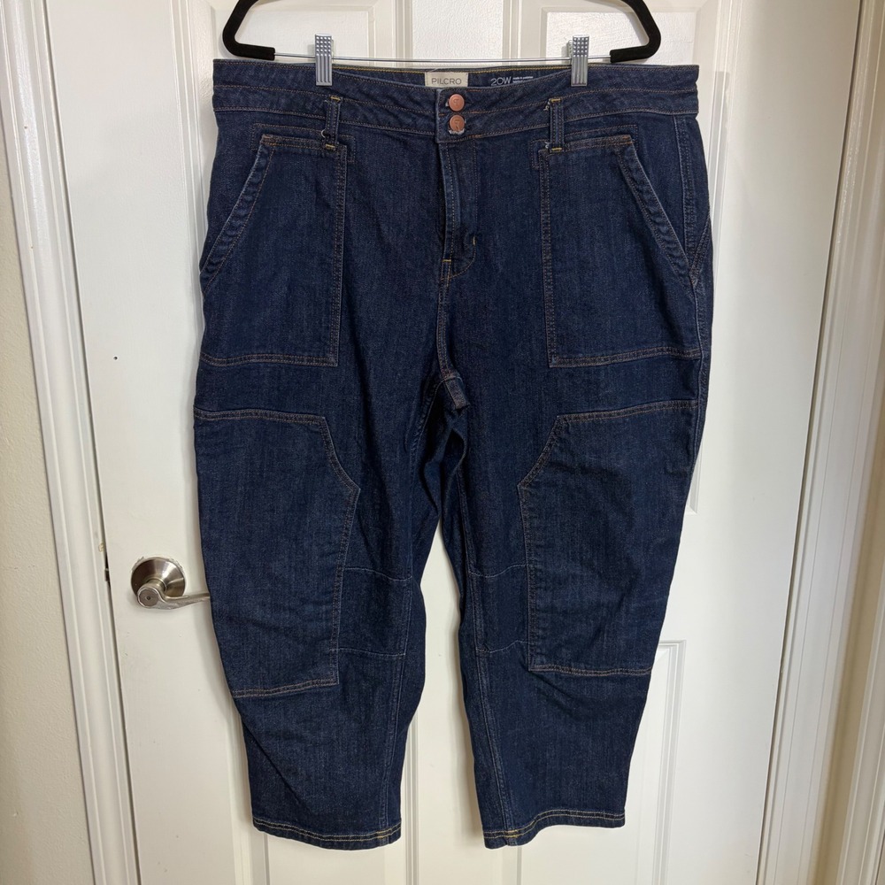 Pilcro Anthropologie Utility Carpenter Jeans Indigo Blue Plus Size 20W Cropped